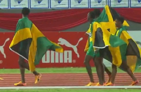 The successful Jamaica Under-20 boys distance relay team celebrates gold.