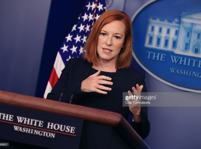 WASHINGTON, DC - JULY 12: White House Press Secretary Jen Psaki holds news conference with reporters in the Brady Press Briefing Room at the White House on July 12, 2021 in Washington, DC. Psaki was asked about anti-government protests in Cuba, the assassination of the Haitian president and ongoing work to vaccinate people against COVID-19. (Photo by Chip Somodevilla/Getty Images)