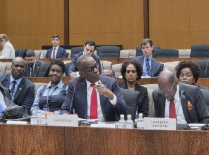 St. Lucia’s Prime Minister and CARICOM chairman, Phillip J. Pierre, addressing the US-Caribbean Dialogue in Washington on Thursday.