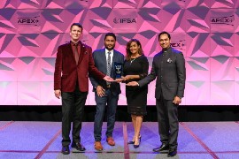 Giselle Laronde-West, Caribbean Airlines Executive Manager Customer Experience , (2nd right in photo) and Jeremy Mohammed, Caribbean Airlines Chief Information Officer (third center in photo), was on hand to receive the prestigious ‘Four Star Major Airline’ Award from APEX officials, during the APEX/IFSA awards ceremony held on Wednesday December 01, 2021.