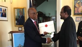 India’s High Commissioner Shri S. Balachandran, presenting his credentials to Governor General, Errol Charles (GIS Photo)