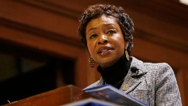 A February 22, 2017, file photo of Brooklyn Rep. Yvette Clarke speaking to supporters at a Community Town Hall in the borough. Frank Franklin II/AP.