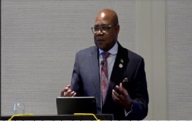 Jamaica Tourism Minister Edmund Bartlett addressing the CTO’s “Destination Media Briefing”  (CMC Photo)