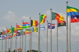 Flags of ACP states. (Photo courtesy of the Embassy of Equatorial Guinea)
