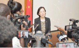China’s Ambassador to Guyana, Guo Haiyan, speaking to reporters