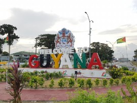 The ‘Welcome to Guyana’ Monument. (Image via Guyana DPI)