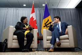 Prime Ministers Mia Mottley and Justin Trudeau (Photo via @CanadianPM on Twitter)
