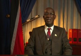 Prime Minister Dr. Keith Rowley addressing the nation (CMC Photo)