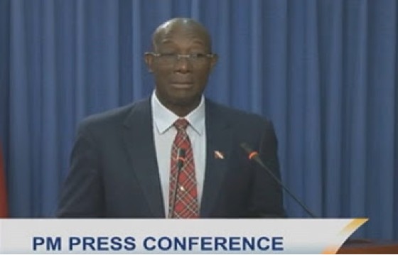 Prime Minister Dr. Keith Rowley at Monday’s news conference (CMC Photo)