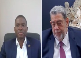 Prime Ministers Dickon Mitchell (Left) and Dr. Ralph Gonsalves at the virtual news conference to launch a UN regional plan for their countries (CMC Photo)
