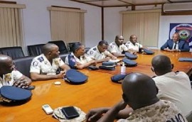 Prime Minister Dr. Ariel Henry meeting with the police high command in Haiti