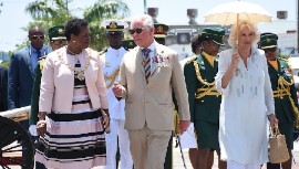 During a visit to Barbados in 2019, Britain’s Prince Charles and The Duchess of Cornwall met with former Governor-General, and current President-elect Dame Sandra Mason (left).