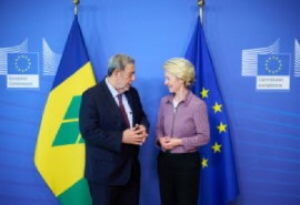 St. Vincent and Grenadines Prime Minister Dr. Ralph Gonsalves and President of the European Commission Ursula von der Leyen ahead of their meeting on Wednesday.