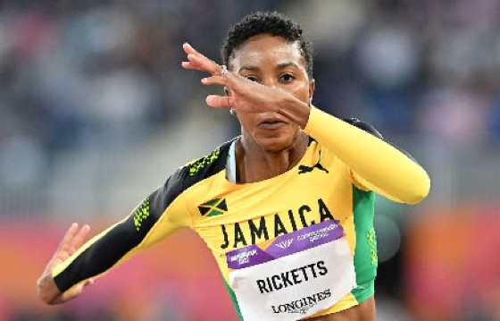 Jamaican Shanieka Ricketts en route to winning gold in the women’s triple jump on Friday.