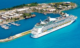 Cruise ship at Royal Navy Dockyard. Largest of Bermuda's three cruise ship ports. Bermuda Tourism Authority photo.