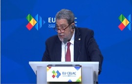 St. Vincent and the Grenadines Prime Minister Dr. Ralph Gonsalves at the news conference following the two day EU-CELAC summit (CMC Photo)