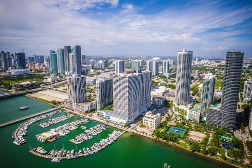 Aerial Drone of Beautiful Miami Biscayne Bay Florida 