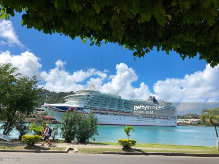 Cruise ship seen on Castries Port, Saint Lucia on February 6, 2019 (Photo by Daniel SLIM / AFP)        (Photo credit should read DANIEL SLIM/AFP via Getty Images)