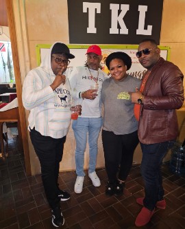 Allanah Bodah of The Karibbean Lounge in Cape Cod, Massachusetts poses with (from left) Fancy Cat, Boasy Boy Floyd and Comedian Lemon. They were featured in the '3 The Hard Way' show there on August 27.