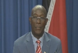 Prime Minister Dr. Keith Rowley at news conference (CMC Photo)