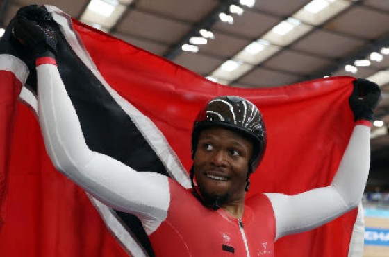 Trinidad and Tobago’s Nicholas Paul celebrates gold at the Commonwealth Games on Saturday.