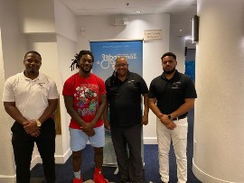 Pictured during the recent boating fling to Bimini are, from left to right, Ahmad Williams, BMOTA;  NFL Player, D.J. Swearinger;  Captain Richard Treco, BMOTA and Jonathan Lord, BMOTA.