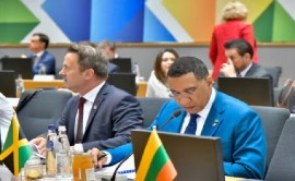 Jamaica Prime Minister Andrew Holness (Right) speaking at the EU-CELAC summit