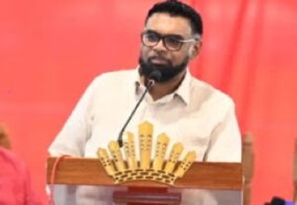President Irfaan Ali addressing members of the Guyana Police Force at their Christmas breakfast on Tuesday