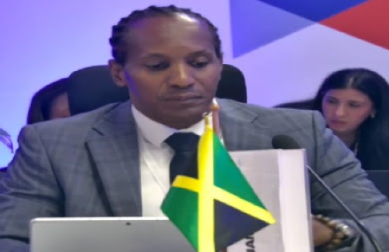 Jamaica’s junior Foreign Affairs and Foreign Trade Minister, Alando Terrelonge, addressing the ECLAC’s 41st biennial meeting.