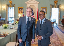 US Secretary of State, Antony J. Blinken (Left) and Trinidad and Tobago’s Foreign and CARICOM Affairs Minister, Dr. Amery Browne (US State Department Photo)