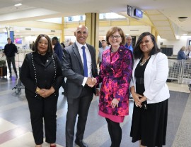 The new Jamaican Ambassador to the United States, Major General (Ret’d) Antony Anderson, arrives at the Ronald Reagan National Airport in Washington, DC, on Wednesday, May 28. He is flanked by, from left, Ms. Delita McCallum, Alternate Representative of Jamaica to the OAS; Ms. Nan Kenkelly, United states State Department Assistant Chief of Protocol; and Ms. Lishann Salmon, Chargé d’Affaires for the Embassy of Jamaica. (Photo by Derrick Scott)