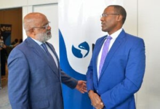 Dr. Nigel Clarke (right), and General Manager, Country Department Caribbean Group and Country Representative, Jamaica, Inter-American Development Bank (IDB), Anton Edmunds