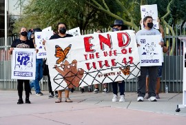 Attendees protest at the National Day of Action Against Immigration and Customs Enforcement in Pheonix, Arizona on September 21st 2021. (photo courtesy of Alex Gould/The Republic)