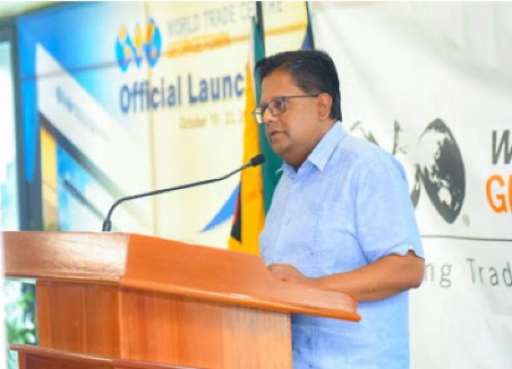Finance Minister Dr. Ashini Singh, addrssing the launch of the World Trade Centre- Guyana