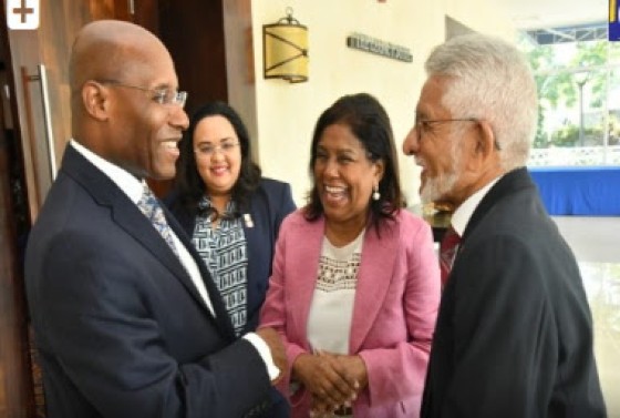 Industry, Investment and Commerce Minister, Aubyn Hill, shares a laughter with his Trinidad and Tobago counterpart, Paula Gopee-Scoon, the Trinidad and Tobago High Commissioner to Jamaica Deryck Murray and TTMA president Tricia Coosal.