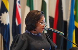 Commonwealth Secretary General, Shirley Ayorkor Botchwey, Tuesday addressing the launch of the Commonwealth Heads of Government Conference to be held in Antigua next year.