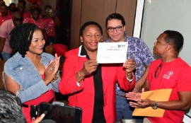 A beaming Opposition Leader, Pennelope Beckles after securing the top post of the opposition People’s National Movement (PNM) on Monday evening.