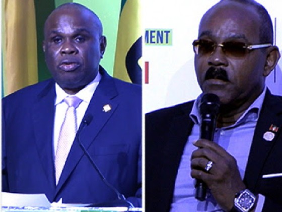 President and chairman of the Board of Directors of Africa Export-Import Bank (Afreximbank), Professor Benedict O. Oramah (Left) and Prime Minister Gaston Browne of Antigua and Barbuda (CMC Photo)