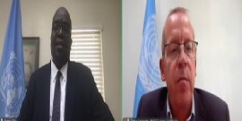UN Resident Coordinator for Jamaica, The Bahamas, Bermuda, The Cayman Islands and the Turks and Caicos Islands, Dennis Zulu; and Simon Springett, the UN Resident Coordinator for Barbados and the Eastern Caribbean, speaking during virtual news conference (CMC Photo)