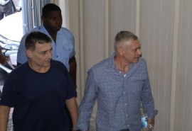 Jonathan Lehrer and Robert Snider Jr leaving a court room in this 2025 photo (File Photo)