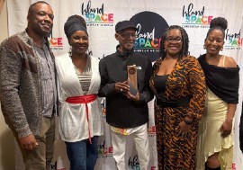 Island SPACE Caribbean Museum Executive Director Calibe Thompson (center left) with Beres Hammond, board members Juli-Anne Lee and Christina Brown (right), and Tamara Commissioner Morey Wright (left). (Photo Courtesy of Island SPACE)