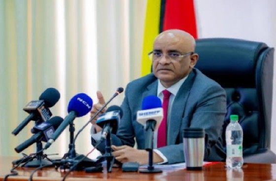 Vice President Bharrat Jagdeo speaking to reporters during the news conference.
