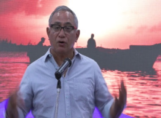 Prime Minister John Briceño addressing the Blue Forum to Advance Marine Conservation and Sustainable Blue Economy.
