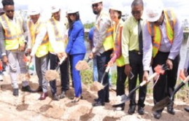 President Irfaan Ali, government ministers and other officials turn the sod for the new US$35 million Mackenzie/ Wismar Bridge