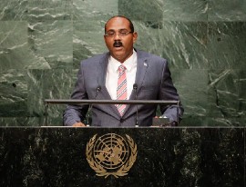 Antigua and Barbuda Prime Minister Gaston Browne speaks during the 70th session of the United Nations General Assembly on Oct. 1, 2015. (AP Photo/Julie Jacobson)