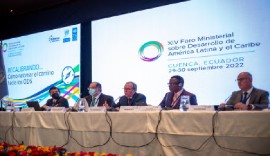 Antigua and Barbuda Minister of Social Transformation, Human Resource Development and Blue Economy, Dean Jonas (second from right) at conference in Ecuador