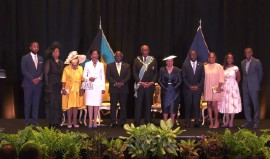 Prime Minister Philip Davis (fifth left) and Governor General Sir Cornelius A. Smith with the newly sworn in members of the Cabinet.