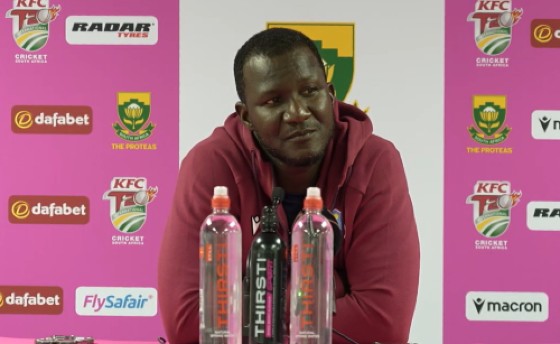 West Indies captain Daren Sammy speaking during the post-match press conference.