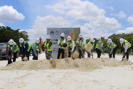 Representatives of the Government of Belize, the UK Government, and the CDB breaking ground to officially mark the construction phase of the Philip S. W. Goldson Highway and Remate Bypass Upgrading Project. (Photo: CDB)