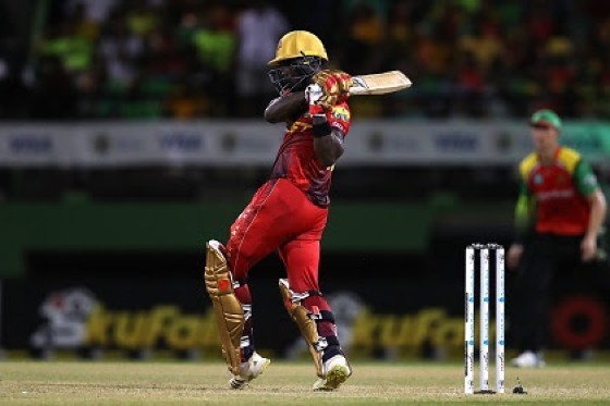 Trinbago Knight Riders opener Chadwick Walton pulls during his top score of 80. (Photo by Ashley Allen – CPL T20/CPL T20 via Getty Images)